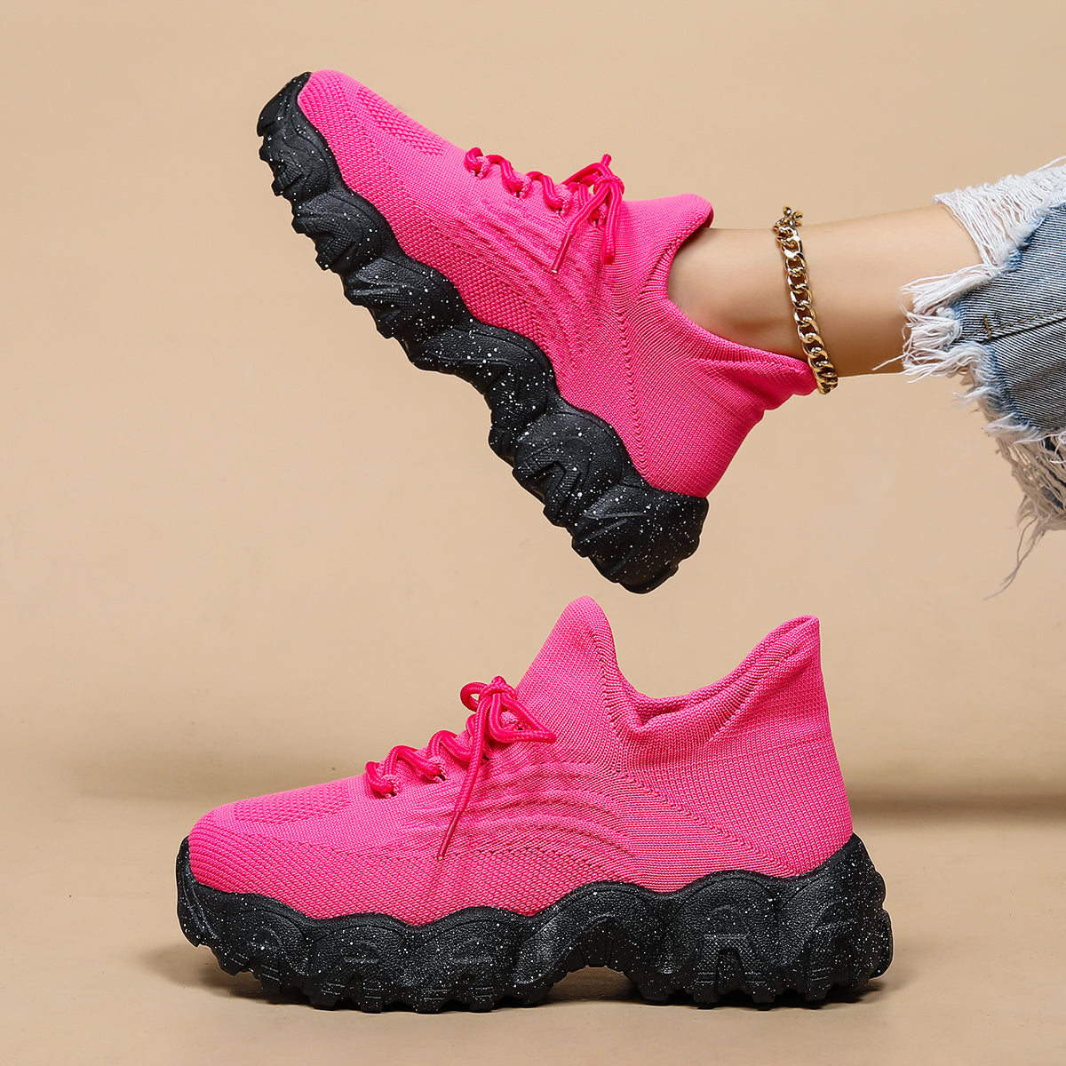 Women's Simple Plain Lace Up Low Top Sneakers - Casual Breathable Lightweight Socks Shoes, Minimalist Running Shoes Sporty Sneakers - For Women - Suitable for Running, Walking, Everyday Wear - Perfect Gift for Fitness Enthusi